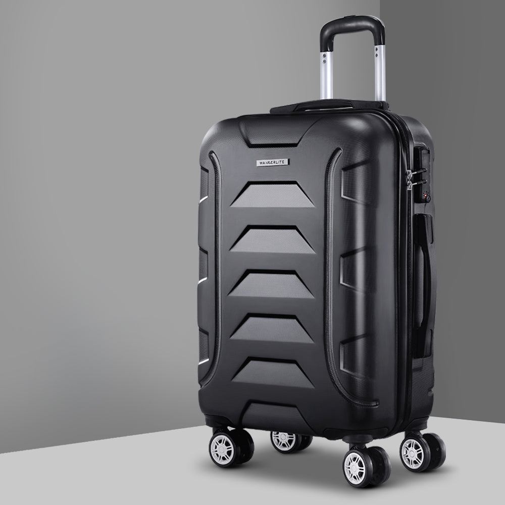 Wanderlite 20 Inch Luggage with Zipper Lock Travel Suitcase Carry On Hard Shell Luggage Case Black